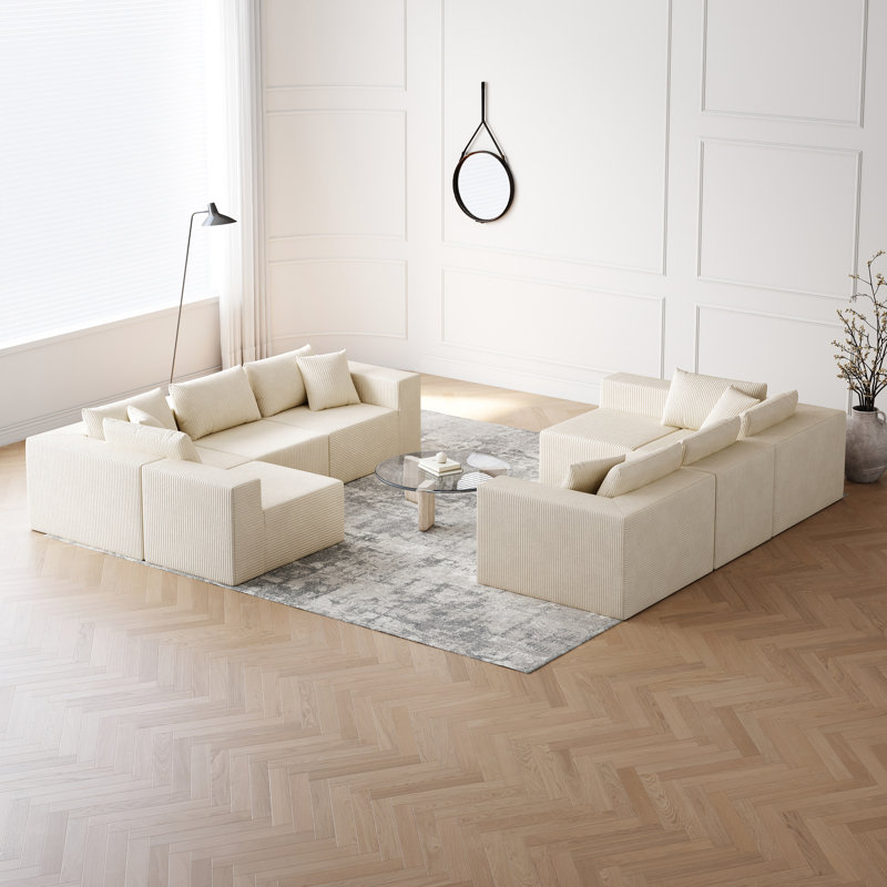 Canapé modulaire de 188 pouces en velours côtelé de luxe de 88 pouces, combinaison de 8 pièces en forme de L pour la chambre à coucher, sans assemblage, canapé modulaire de style minimaliste, 4 sièges confortables et une installation facile