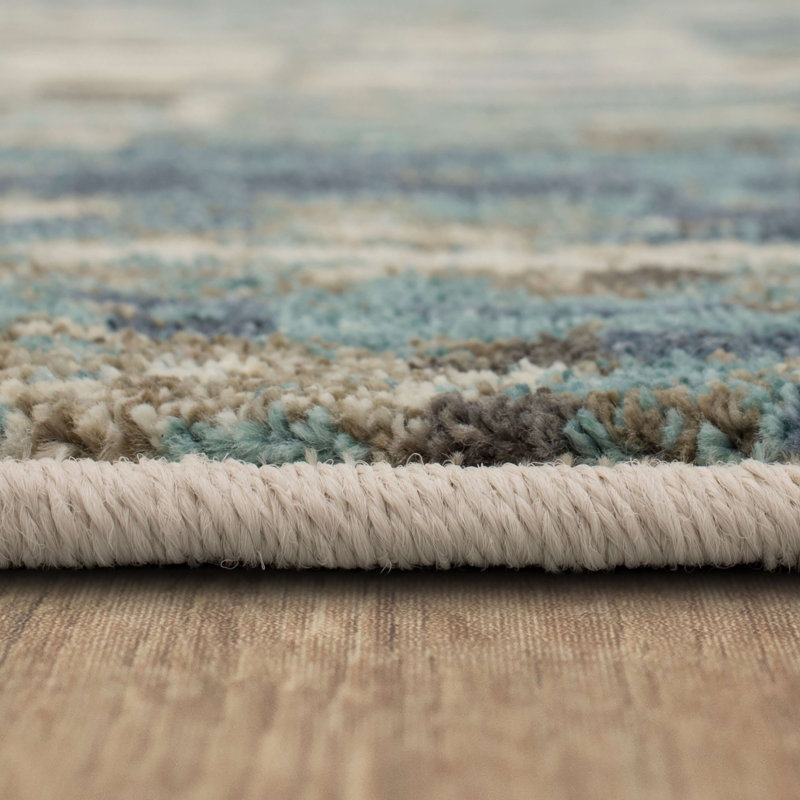 Abstract Lagoon & Taupe Easy-Care Runner Rug, 28" x 94"