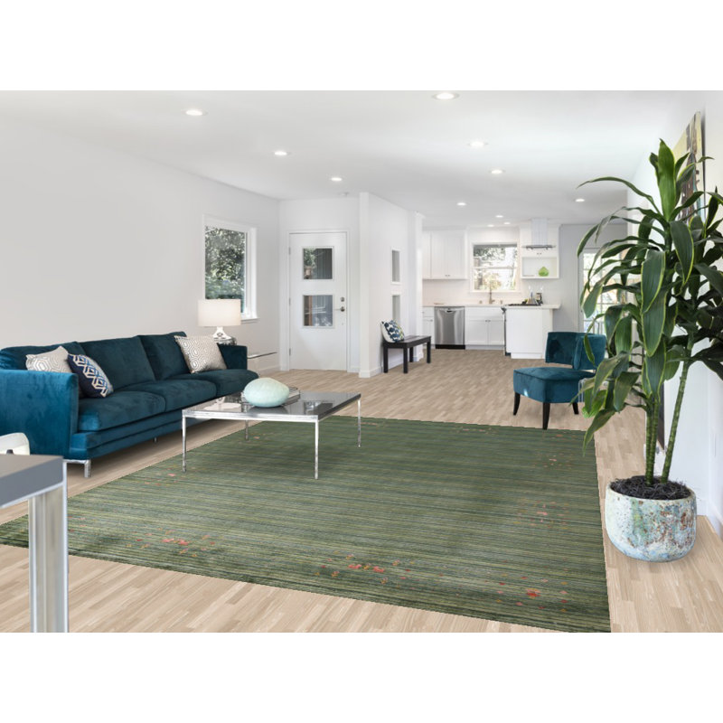 Tapis oriental rayé vert Gabbeh