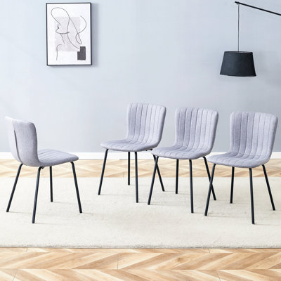 4 chaises minimalistes de luxe - pieds en métal noir avec siège en lin, design moderne pour divers styles de décoration, sièges confortables, assemblage facile en 15 minutes