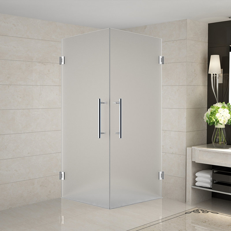 Cabine de douche carrée à charnière 30" x 72" Vanora, Acier inoxydable brossé