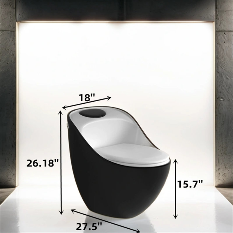 Toilettes allongées à attache étroite 1,84 gallons GPF (siège inclus), Noir / blanc
