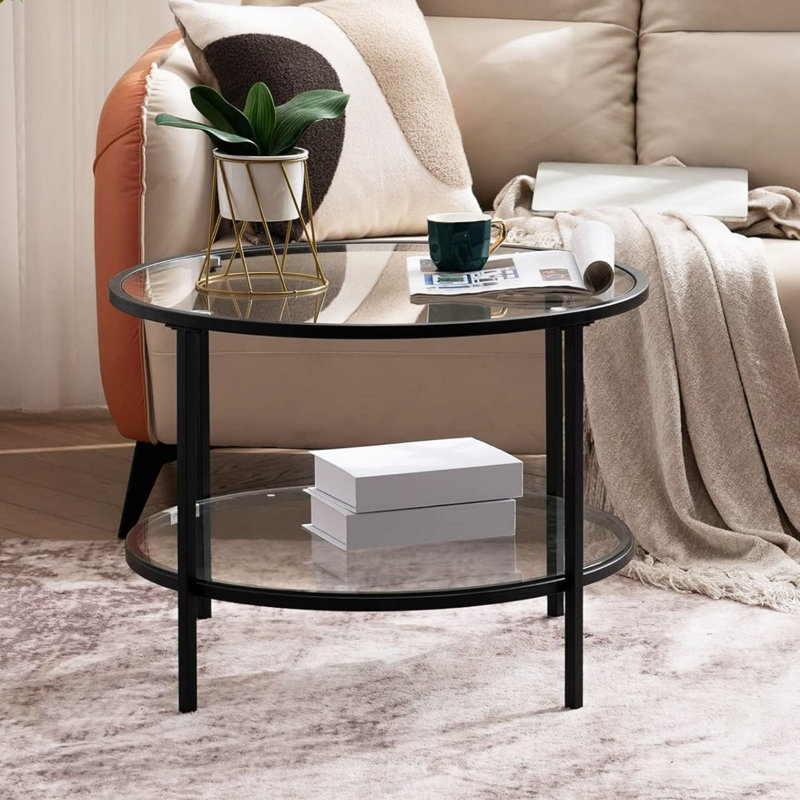 Table basse 25,6 po, Noir / verre ondulé, Noir, noir, noir, noir