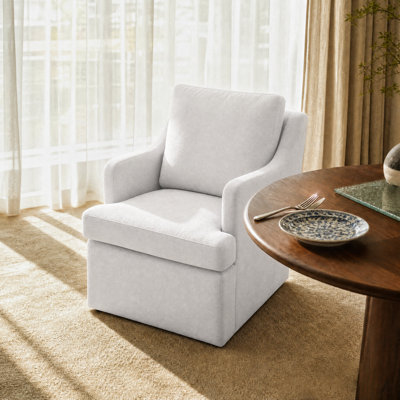 Upholstered Chenille Dining Chair with Curved Back and Armrests