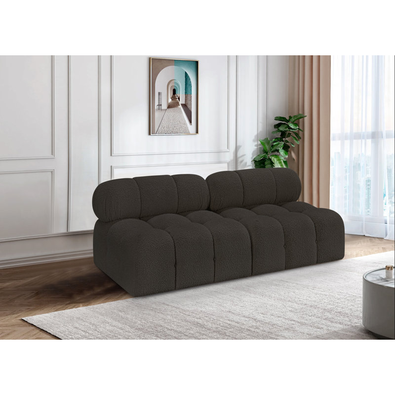Ames Upholstered Sofa, Brown Boucle Fabric, 2 Armless
