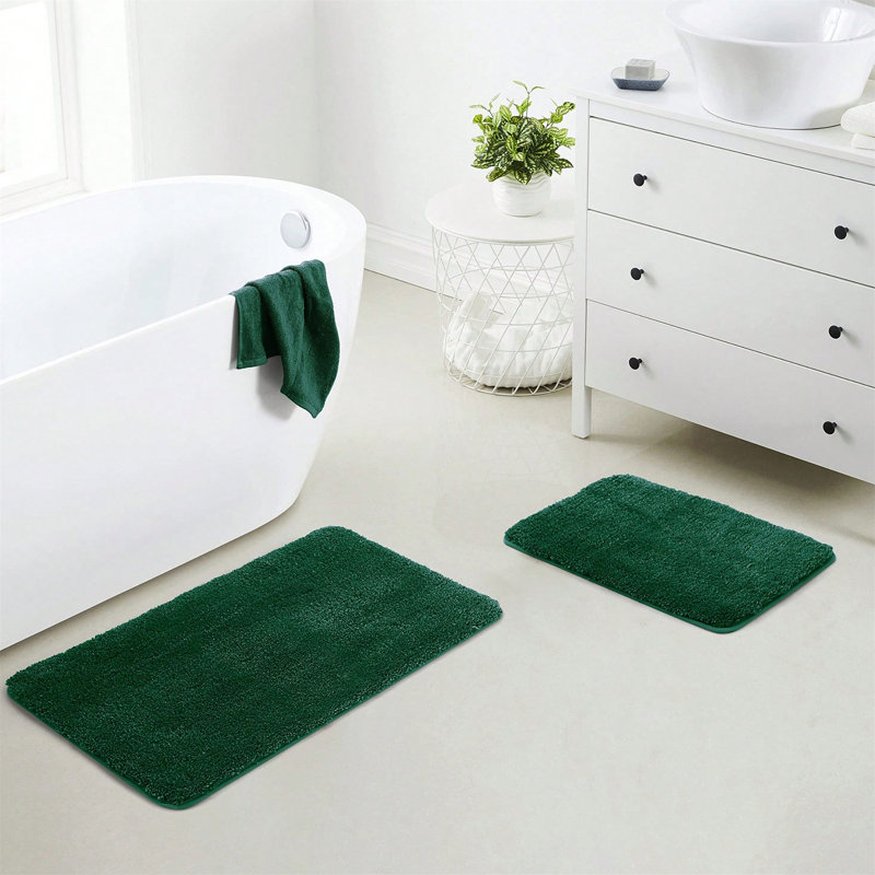 Ensemble de 2 tapis de salle de bain en microfibre vert (17 x 24 et 20 x 32) - Tapis de bain épais et antidérapant, lavables à la machine pour le plancher de la salle de bain, la baignoire et la douche