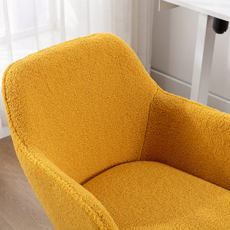 Chaise de bureau rotative à hauteur réglable en tissu Teddy, Jaune
