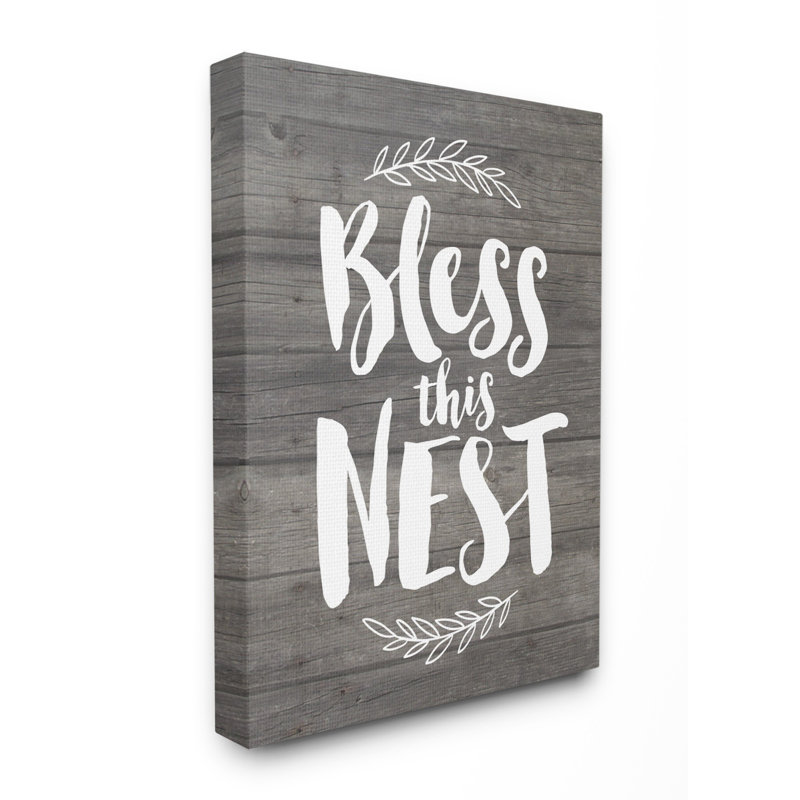 «Bless this Nest Planks» par lettré et doublé - impression d'art textuel, H 20 po x l 16 po x P 1,5 po, Toile tendue