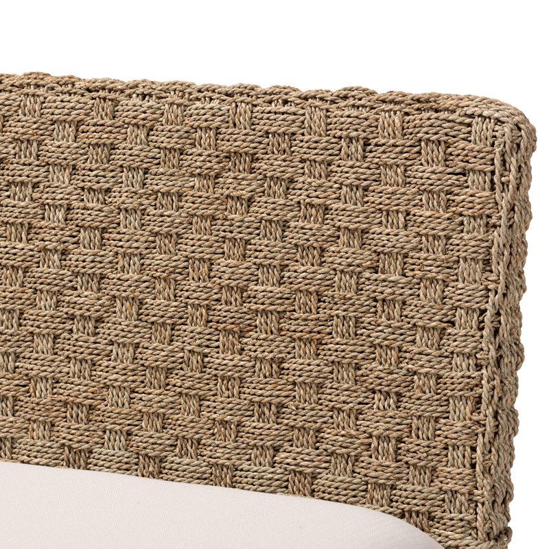Denver Natural Seagrass and Acacia Wood Dining Nook Banquette Set