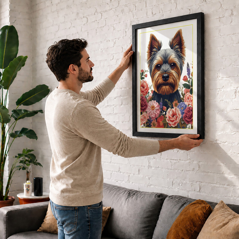 Terrier in Bloom Botanical - Framed Print, A2 - 59.4 x 42.0 cm, Oak