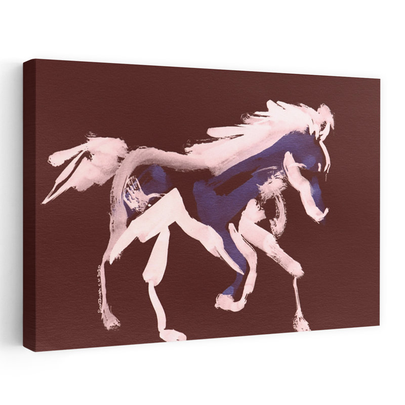 Cheval bleu galopant, impression abstraite, cheval moderne, 16" H x 24" W