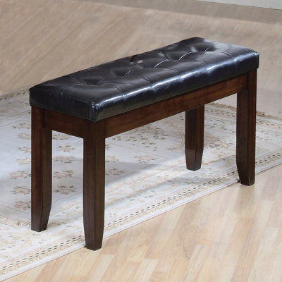 1-Piece Modern Style Bench With Leather-Look Seat Tufted Upholstered Design Tapered Wood Legs