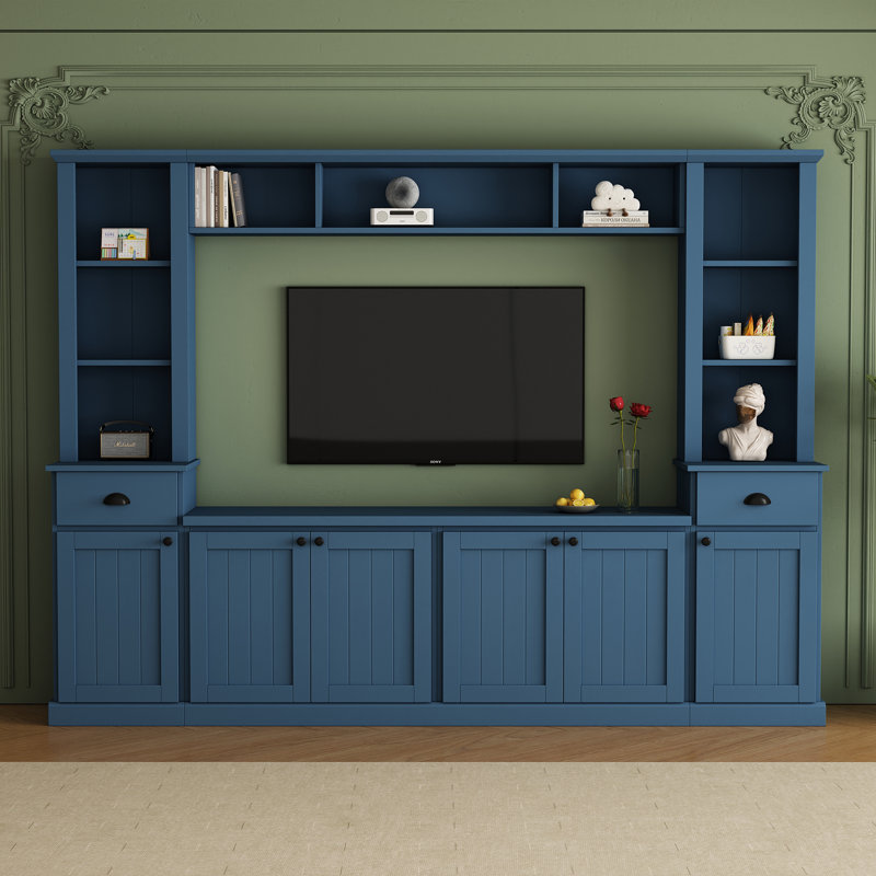 Entertainment Center For Tvs Up To 70", TV Stand With Bookcase & Adjustable Shelves, Storage Drawers And Cabinets, Transitional, Living Room