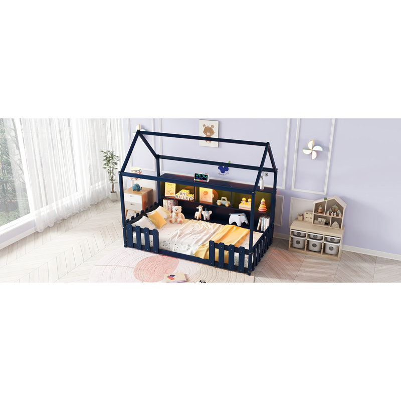 Lit simple avec rangement à DEL et rangement utile - bleu marine, Navy Blue