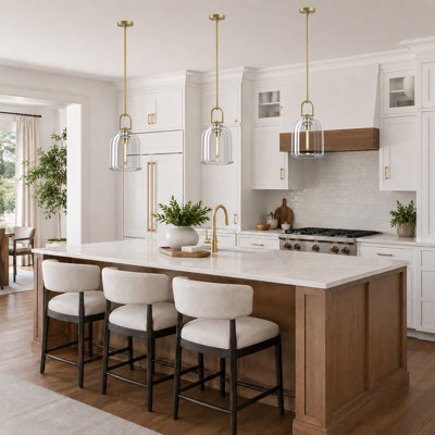 1 - Light Bell Single Kitchen Island Pendant With Crystal Glass
