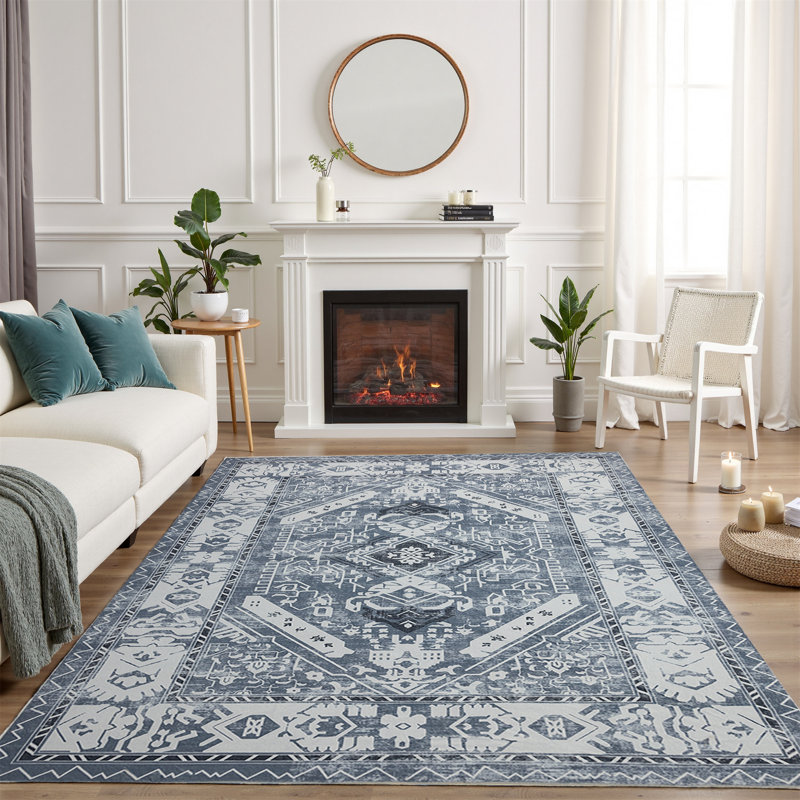 Rectangle Polyester Machine Woven Area Rug, Rectangle 6' x 9'