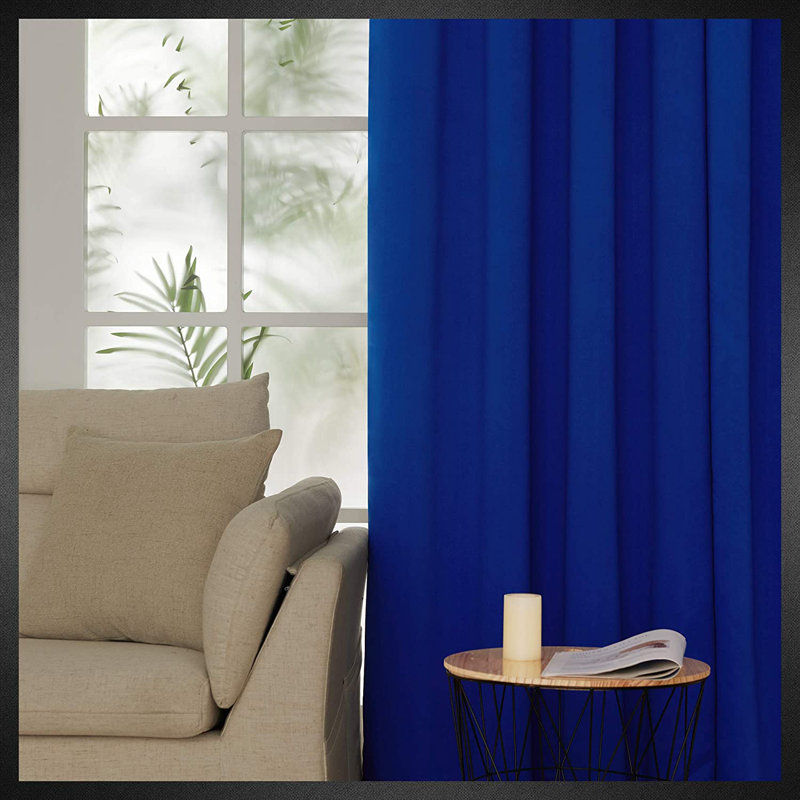 Deconovo 100 Percent Blackout with Liner Rod Pocket Curtain Panel Pair, 52" W x 95" L, Royal Blue