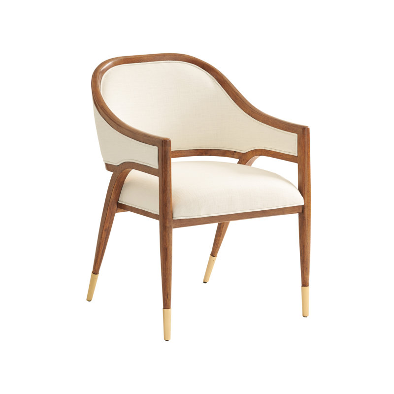Cream and Brown Upholstered Wood Arm Chair