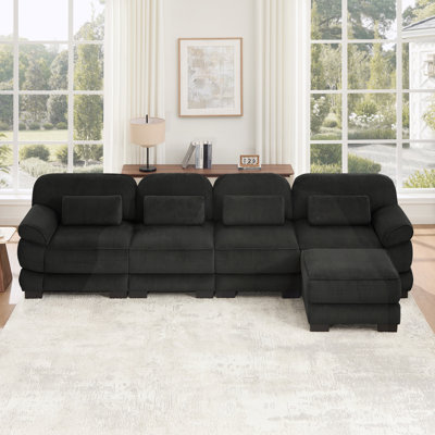 Oversize L-Shaped Modular Sectional Sofa, 4-Seater Sofa with Ottoman for Living Room Bedroom Apartment