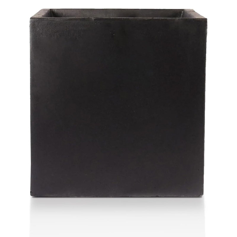 Concrete Effect Square Planter, Frostproof Reinforced Stone Outdoor Plant Pot, Garden Planter Box with Drainage Holes, Black