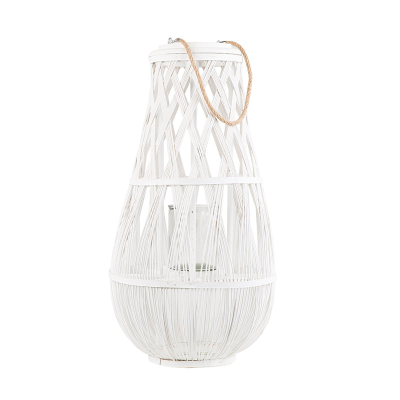 Wood Floor Lantern, White, 75cm H x 39cm W x 39cm D