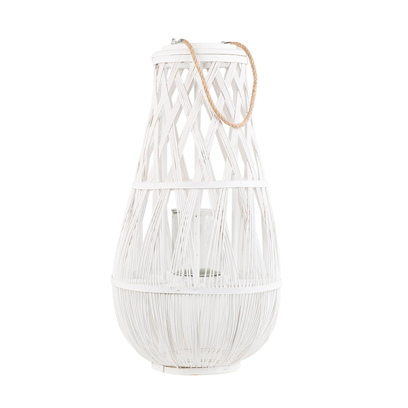 Wood Floor Lantern, White, 75cm H x 39cm W x 39cm D