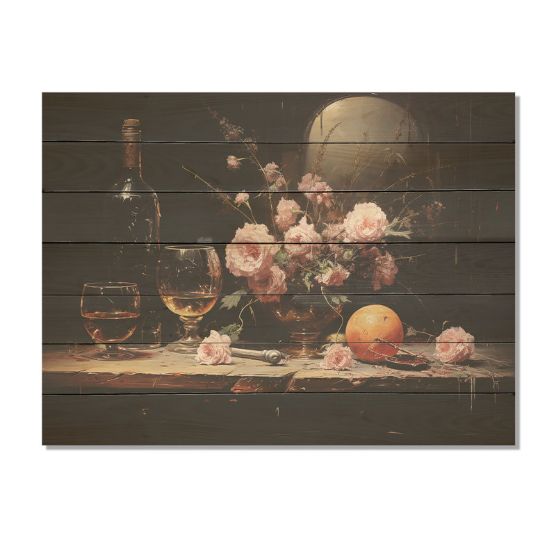 Sommeliers Solitude Midnight Blooms Wine - impression de vin sur bois, H 30 po x l 40 po