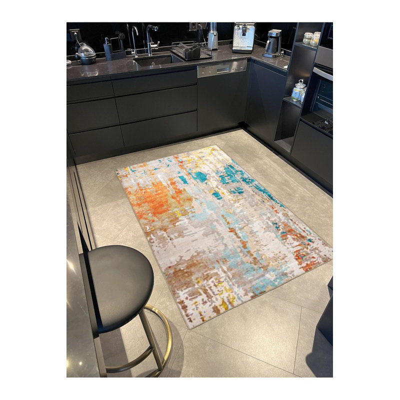 Abstract Mixed Colored Creative Woven Base Rug, Rectangle 5'1" x 7'7" Rug Pad Included