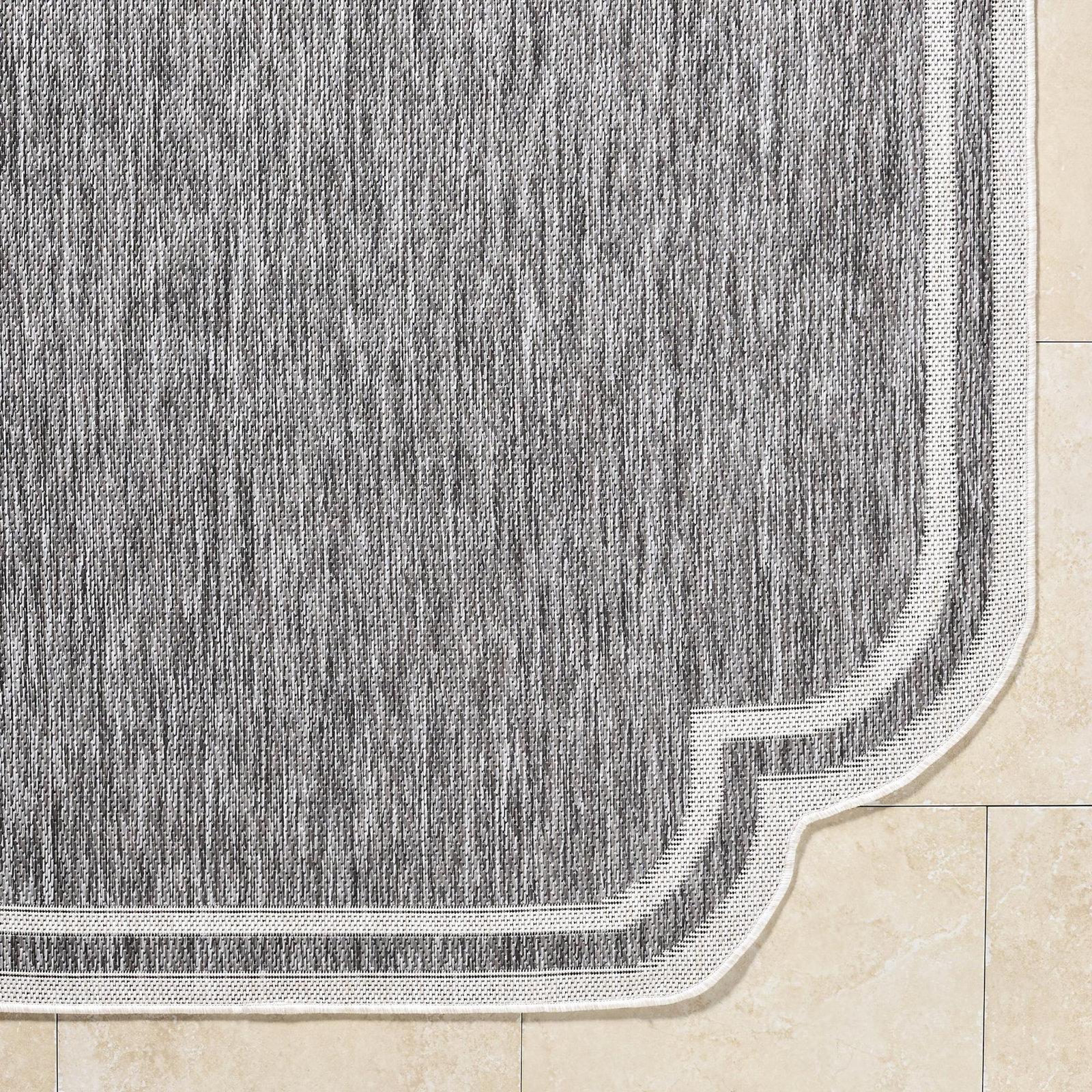 Skiles Striped Outdoor Rug, Gray/Cream, Rectangle 9'2" x 12'