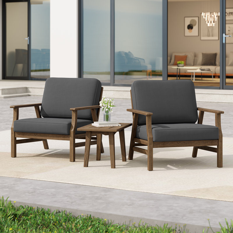 Ensemble de chaises d'extérieur avec coussins et table d'appoint Bevelyn, Gris foncé