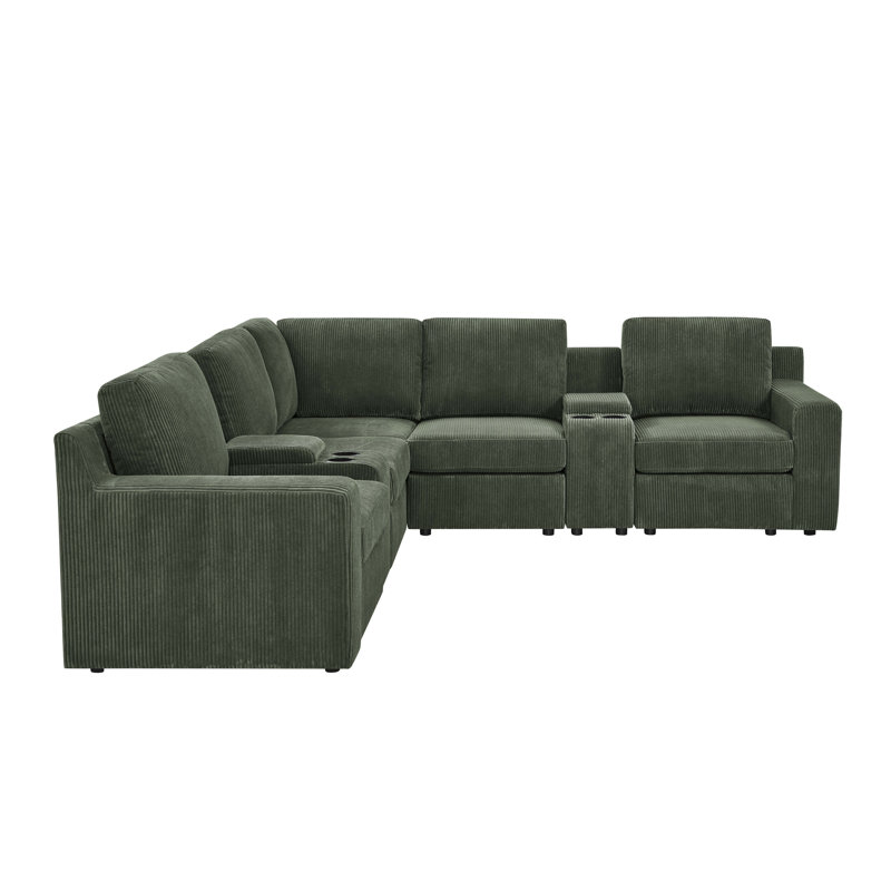 Lullin Sectional, Dark Green Corduroy