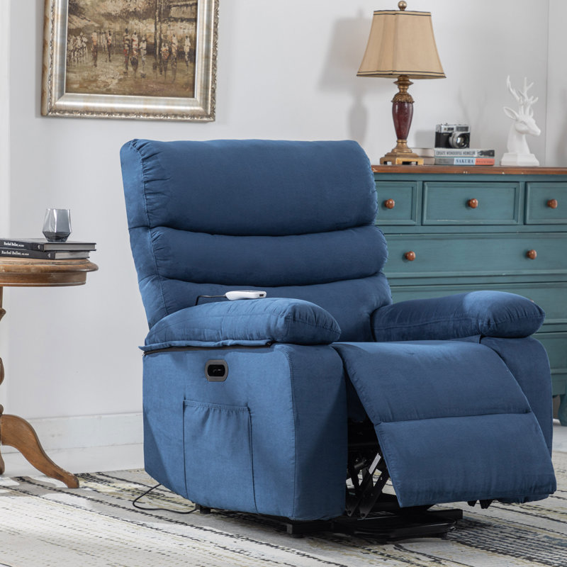 Fauteuil de massage inclinable électrique chauffant, Microsuède bleu marine
