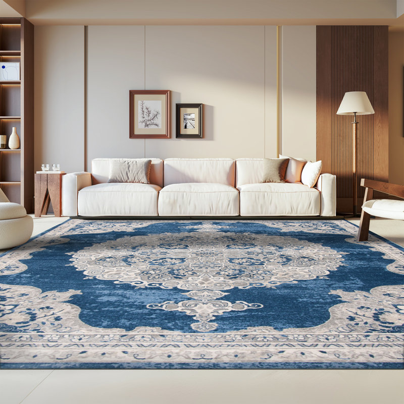 Tapis bleu marine / gris clair Barcus, Rectangle 8 pi x 10 pi