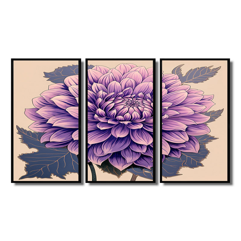 Laron - ensemble d'art mural Dahlia, H 28 po x l 36 po x P 1 po, Cadre flottant noir
