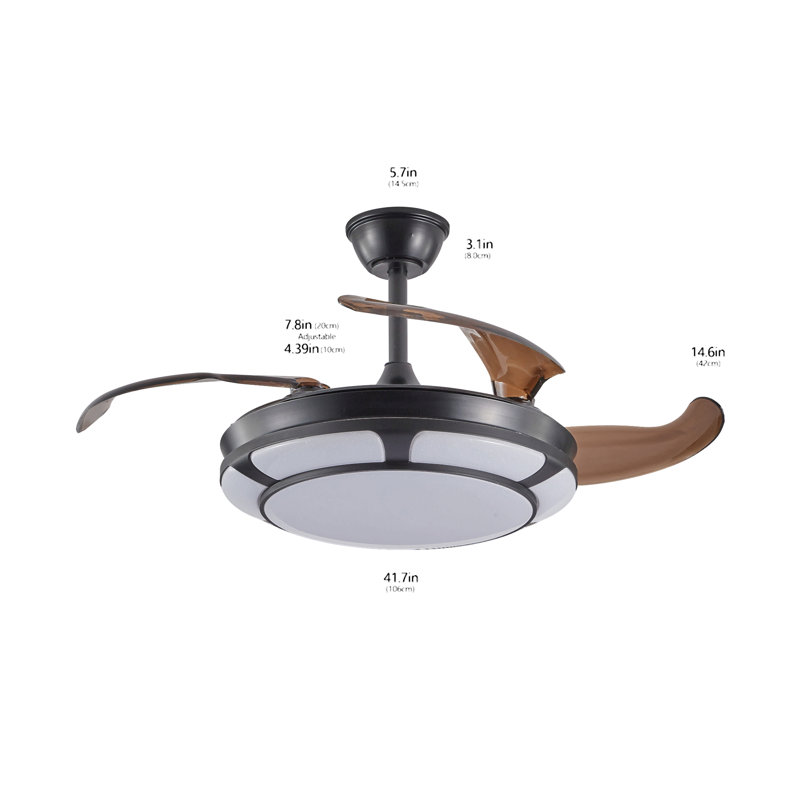 Ventilateur de plafond rétractable de 42 po avec lumière, ventilateur de lustre à DEL moderne avec télécommande, pales réglables à 6 vitesses, moteur à courant continu silencieux, éclairage à intensité variable pour le salon, la chambre à coucher, la salle à manger