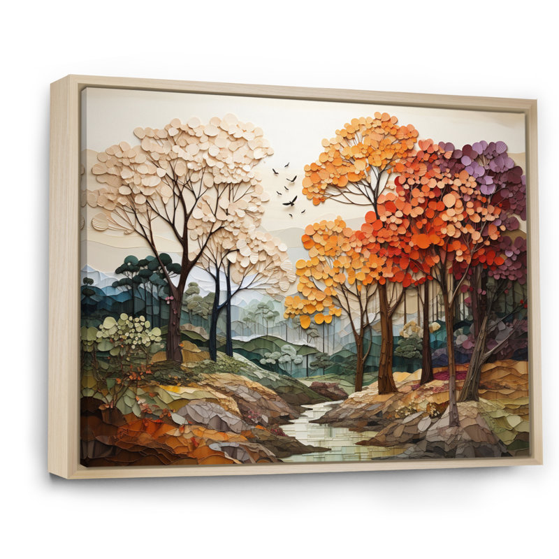Érable, mosaïque de la saison I - reproduction, H 30 po x l 40 po x P 1,5 po, Cadre naturel flottant