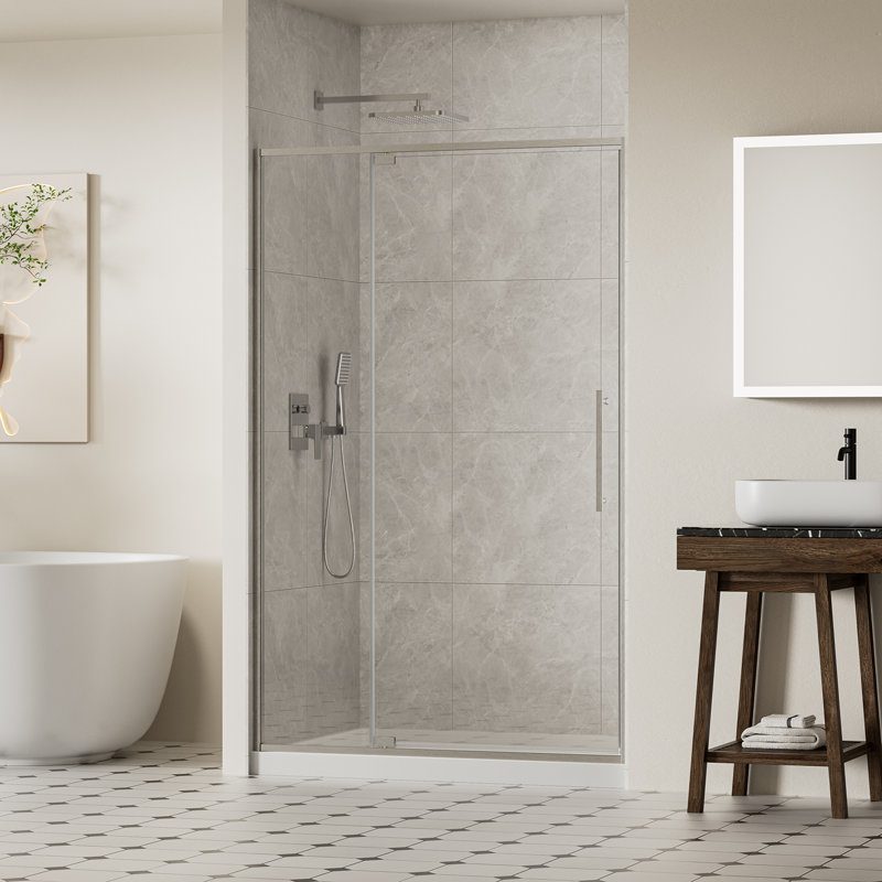 44-48"W X 74"H Pivot Swing Glass Shower Door, Pivot Frame Shower Door with 5/16" (8mm) SGCC Tempered Glass, Chrome Finish Shower Doors, Sliding Glass Panel is Adjustable in Width