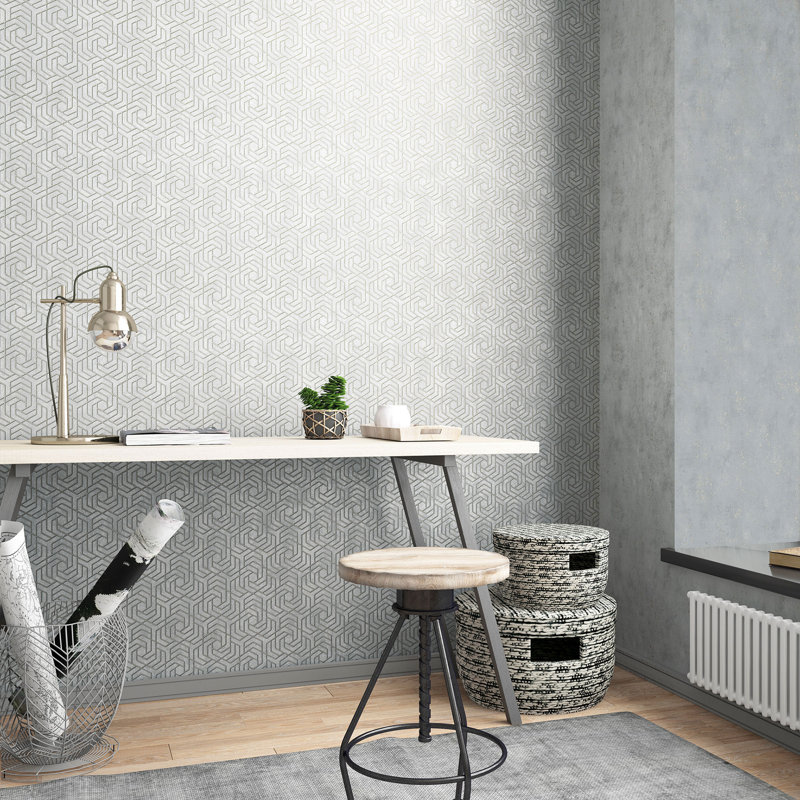 Hex Geometric Wallpaper, Gold/Grey