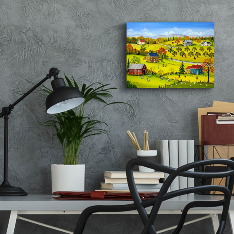 «Farm Kids in the Fall» par Sharon Mark, art mural en verre acrylique, H 12 po x l 16 po x P 0,13 po
