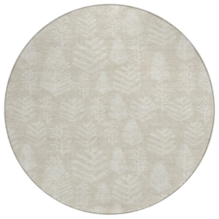 Machine Washable Indoor/Outdoor Christmas Pine Leaves Xhevrie Beige Rug