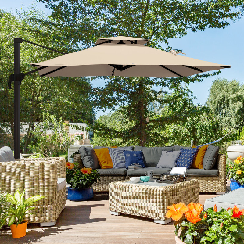 Parasol de patio en porte-à-faux 10 pi, surplomb kaki
