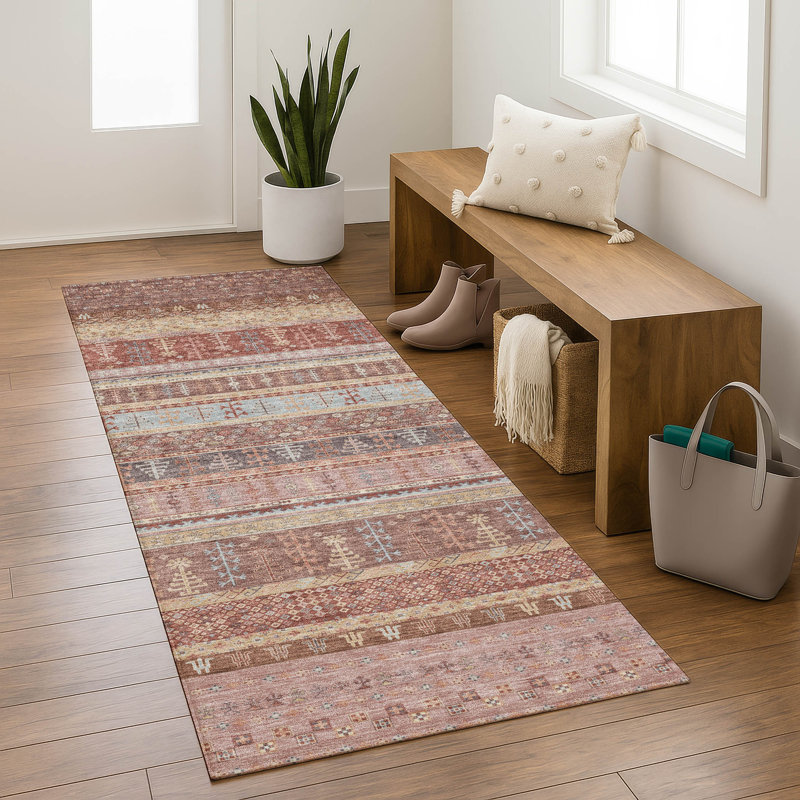 Premium Machine Washable Mayfield AMF2160 Striped Rug, Runner 2'3" x 7'6", Paprika