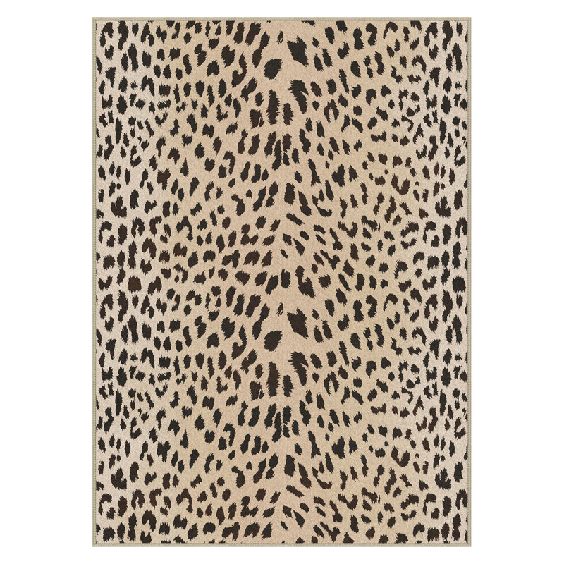 Savanna Animal Print Machine Washable Leopard Black Brown Indoor Area Rug With Non-Slip Backing, Rectangle 5' x 7'