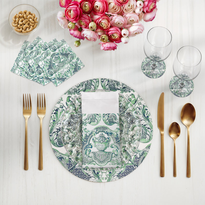 Royal Delft William And Mary Green Vegan Leather Round Coasters, Green