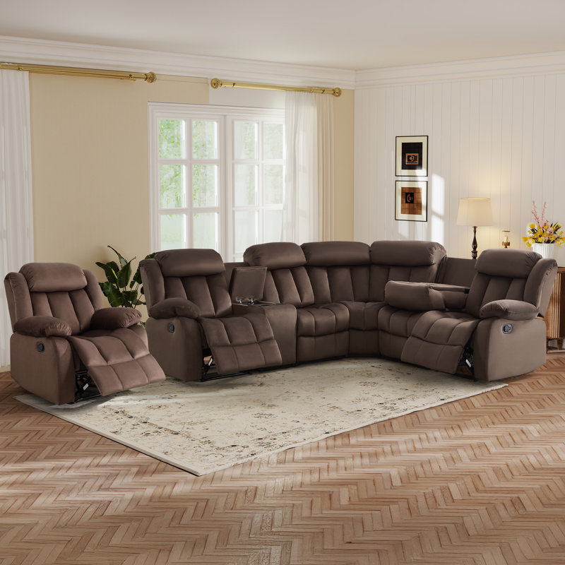 6 - Seater Corner Sectional Sofa With Functional Console & Manual Reclining Chair