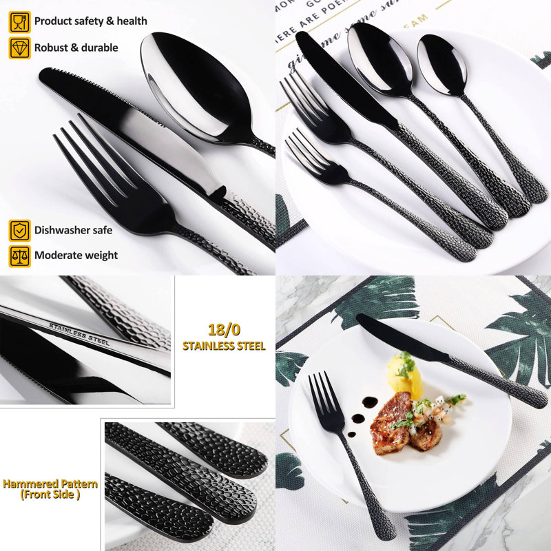 Boîte de rangement 40 pièces pour couverts couverts en bambou noir forgé 40 pièces, service pour 8