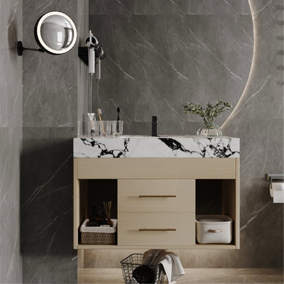 Ensemble de meuble-lavabo flottant 29,9 po avec lavabo sous-comptoir en céramique fritté et fixation murale pour petites salles de bain, appartement