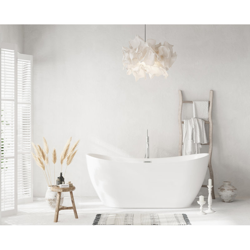 Baignoire de 67 pouces en blanc brillant avec garniture, Nickel brossé