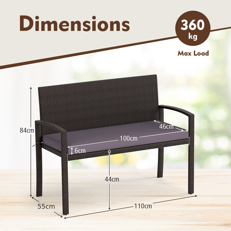 Rattan Garden Bench, Gray