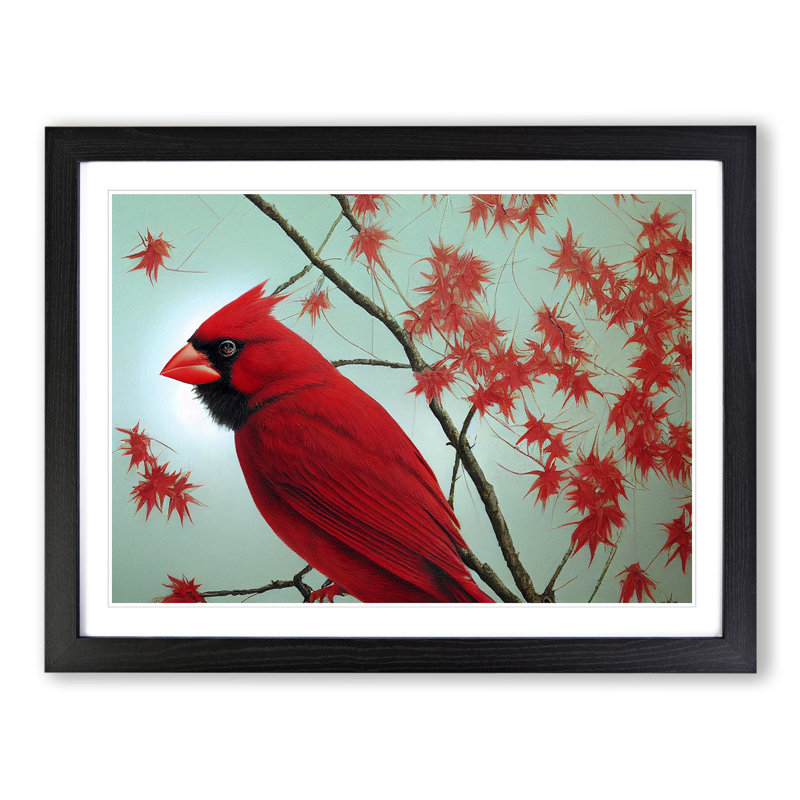 Cardinal Bird Vol.13 - Single Picture Frame Painting, 46cm H x 64cm W x 2cm D, Black Framed